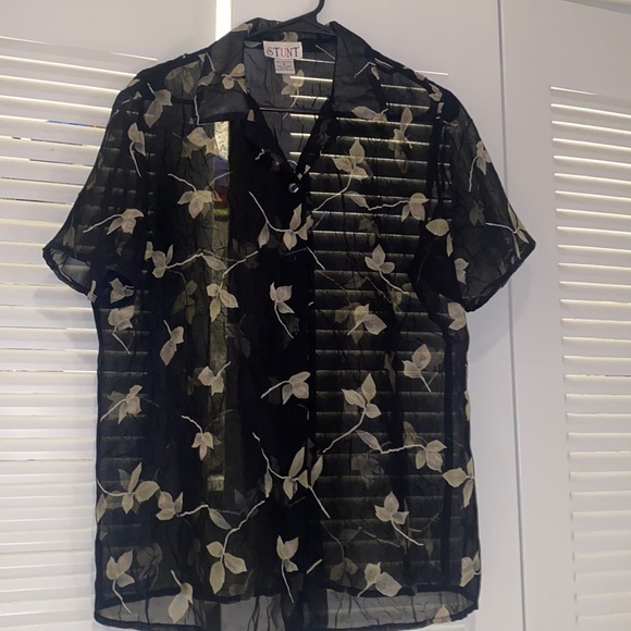 STUNT Tops - STUNT Black Sheer Floral Button Down Blouse
